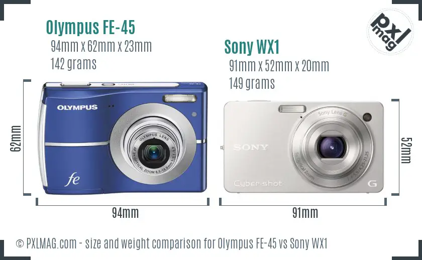 Olympus FE-45 vs Sony WX1 size comparison