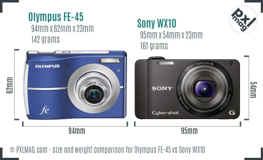 Olympus FE-45 vs Sony WX10 size comparison