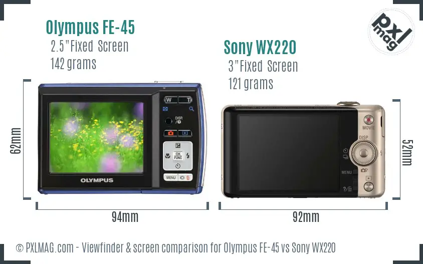 Olympus FE-45 vs Sony WX220 Screen and Viewfinder comparison