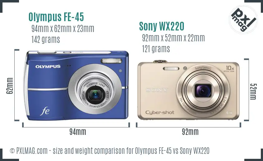 Olympus FE-45 vs Sony WX220 size comparison