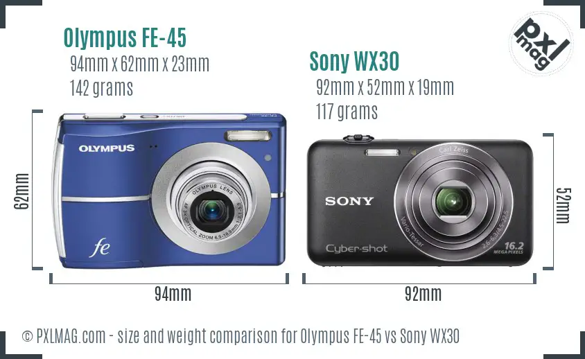 Olympus FE-45 vs Sony WX30 size comparison