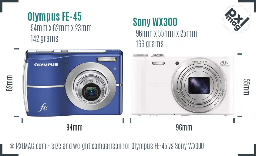 Olympus FE-45 vs Sony WX300 size comparison