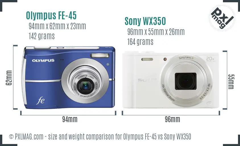 Olympus FE-45 vs Sony WX350 size comparison