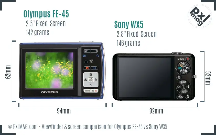 Olympus FE-45 vs Sony WX5 Screen and Viewfinder comparison