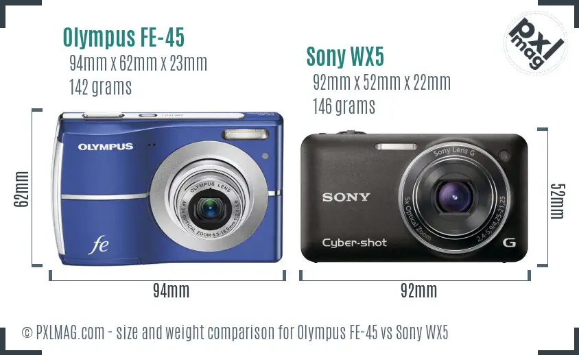Olympus FE-45 vs Sony WX5 size comparison
