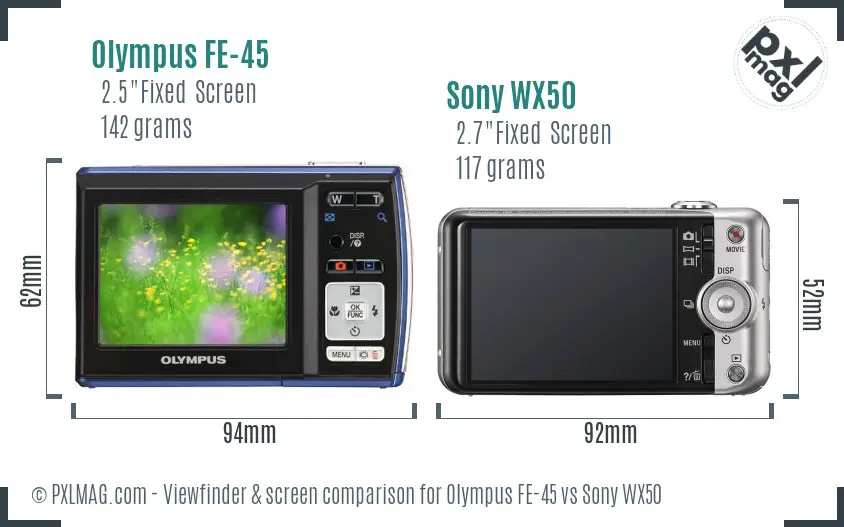 Olympus FE-45 vs Sony WX50 Screen and Viewfinder comparison