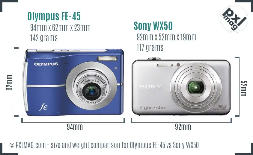 Olympus FE-45 vs Sony WX50 size comparison