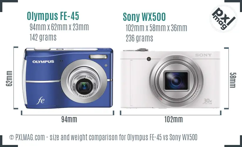 Olympus FE-45 vs Sony WX500 size comparison