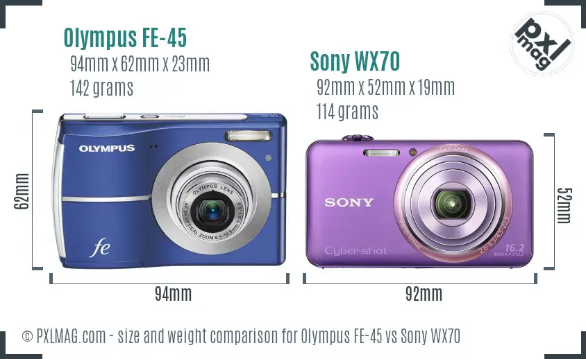 Olympus FE-45 vs Sony WX70 size comparison