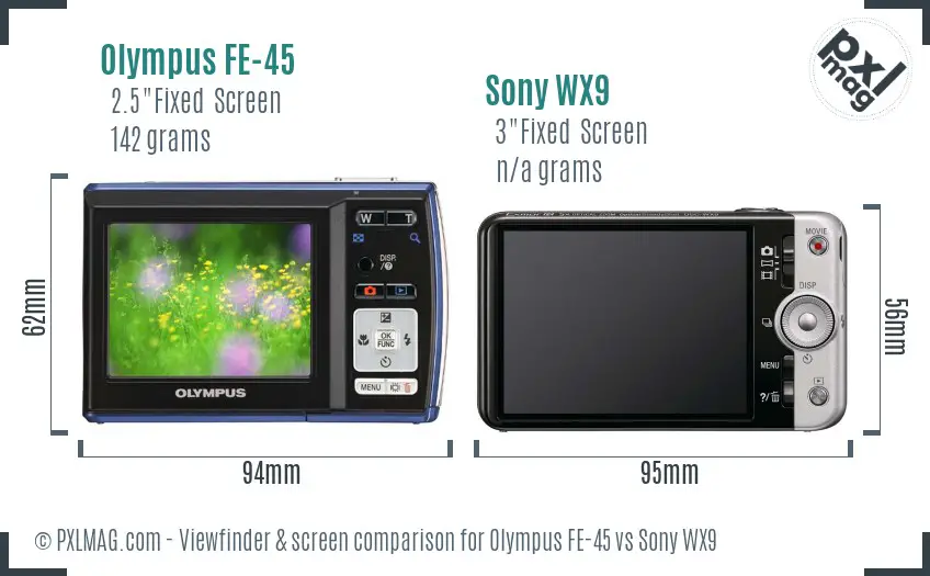 Olympus FE-45 vs Sony WX9 Screen and Viewfinder comparison