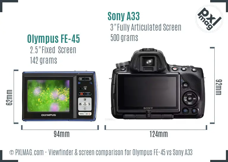 Olympus FE-45 vs Sony A33 Screen and Viewfinder comparison