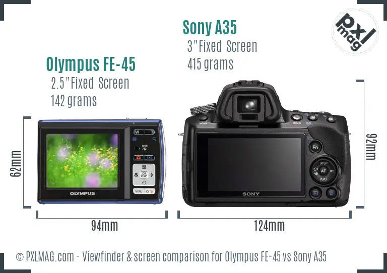 Olympus FE-45 vs Sony A35 Screen and Viewfinder comparison