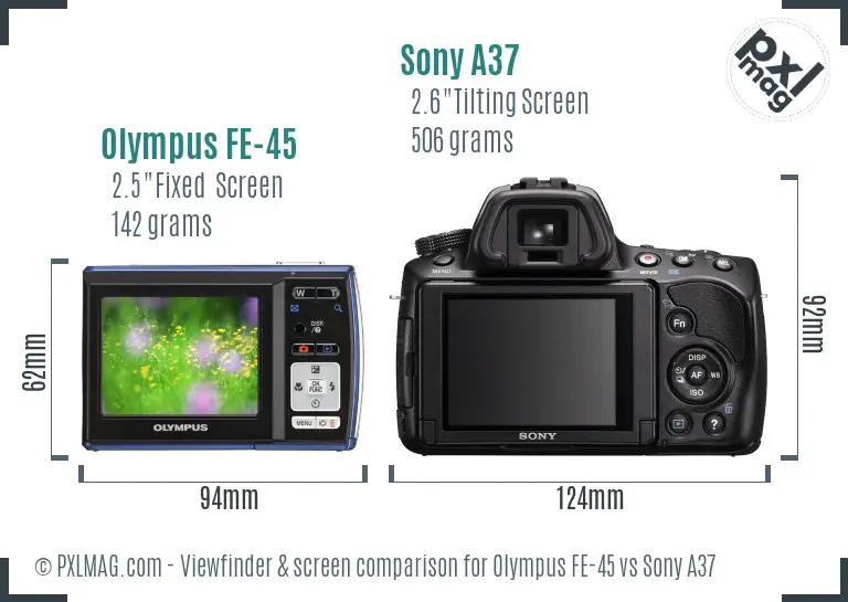 Olympus FE-45 vs Sony A37 Screen and Viewfinder comparison