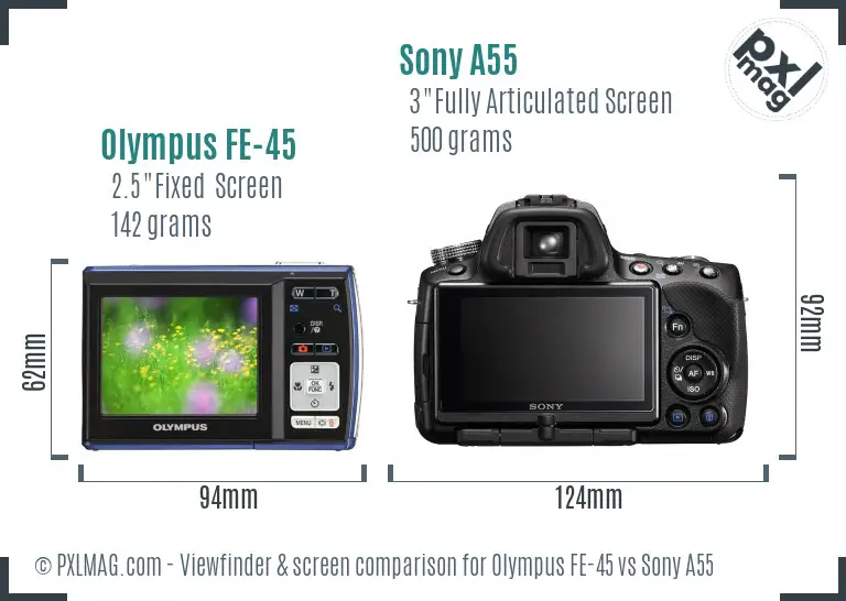 Olympus FE-45 vs Sony A55 Screen and Viewfinder comparison