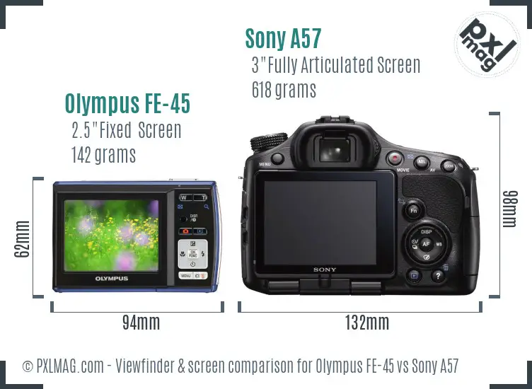 Olympus FE-45 vs Sony A57 Screen and Viewfinder comparison