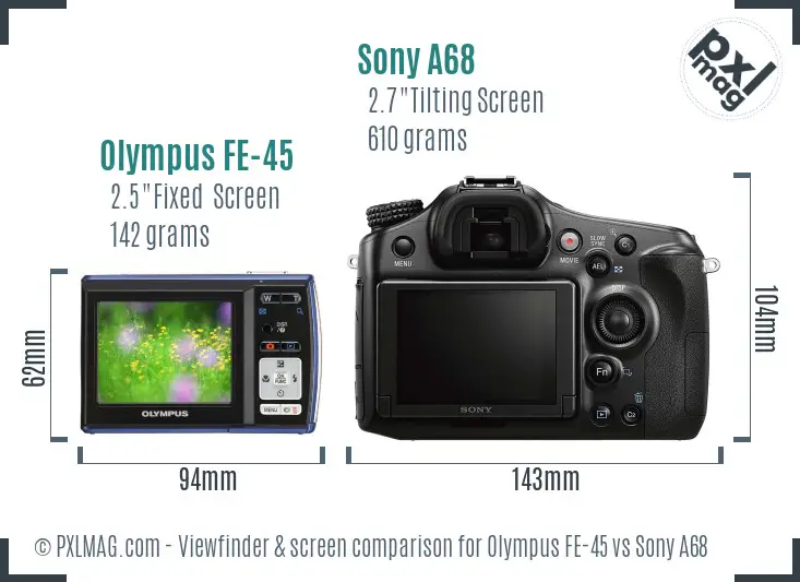 Olympus FE-45 vs Sony A68 Screen and Viewfinder comparison