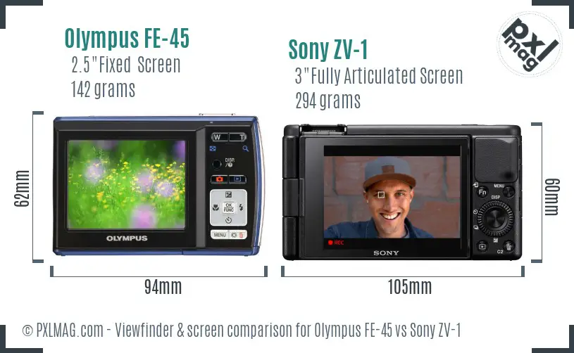 Olympus FE-45 vs Sony ZV-1 Screen and Viewfinder comparison