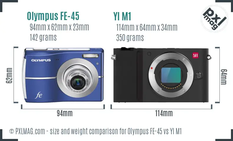Olympus FE-45 vs YI M1 size comparison