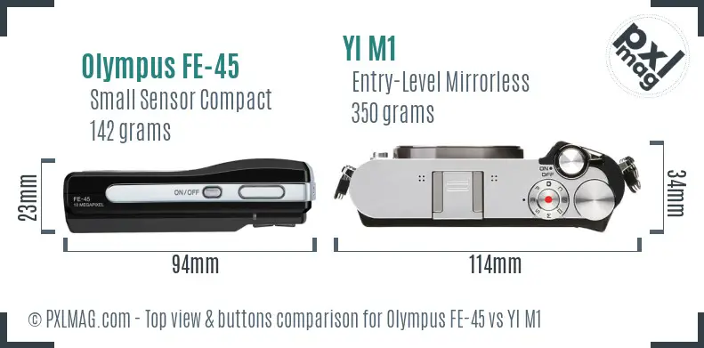 Olympus FE-45 vs YI M1 top view buttons comparison