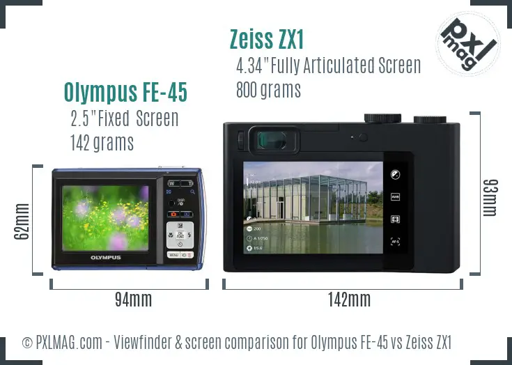 Olympus FE-45 vs Zeiss ZX1 Screen and Viewfinder comparison
