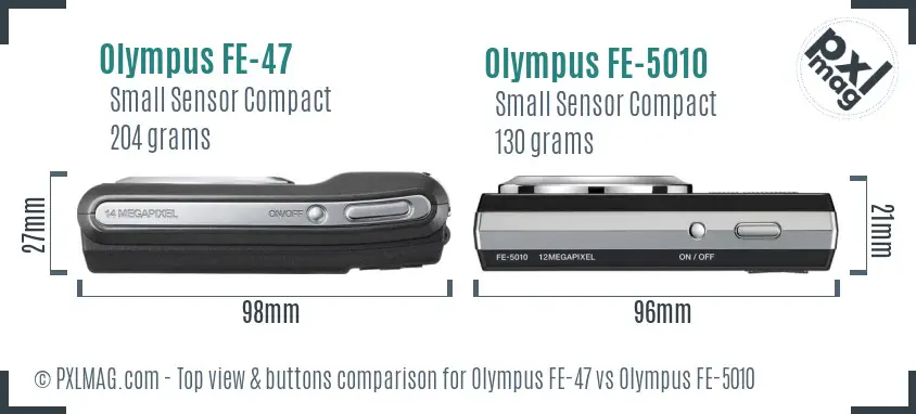 Olympus FE-47 vs Olympus FE-5010 top view buttons comparison