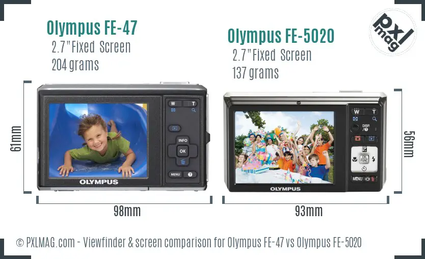 Olympus FE-47 vs Olympus FE-5020 Screen and Viewfinder comparison