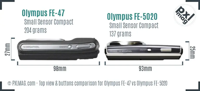 Olympus FE-47 vs Olympus FE-5020 top view buttons comparison