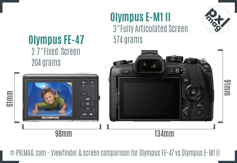 Olympus FE-47 vs Olympus E-M1 II Screen and Viewfinder comparison