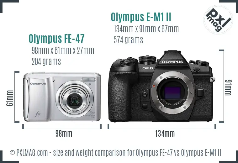 Olympus FE-47 vs Olympus E-M1 II size comparison