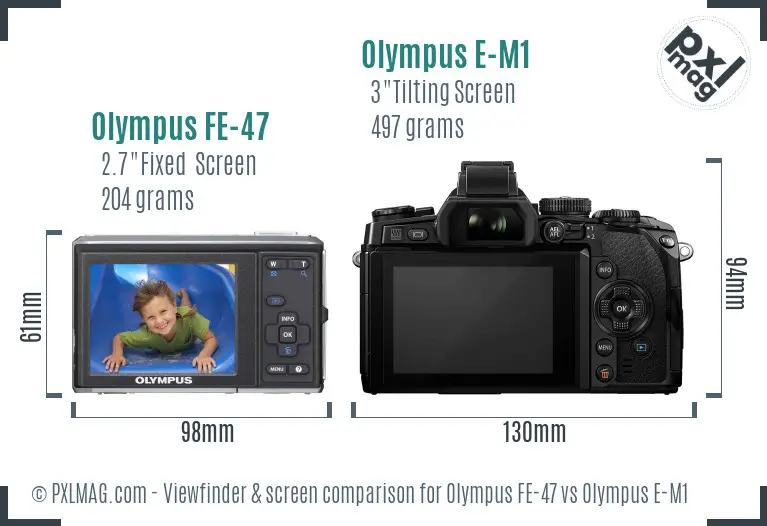 Olympus FE-47 vs Olympus E-M1 Screen and Viewfinder comparison