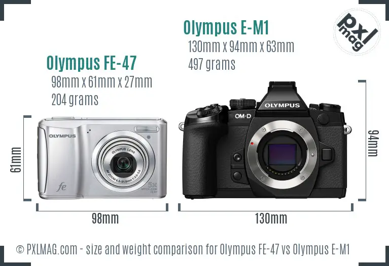 Olympus FE-47 vs Olympus E-M1 size comparison
