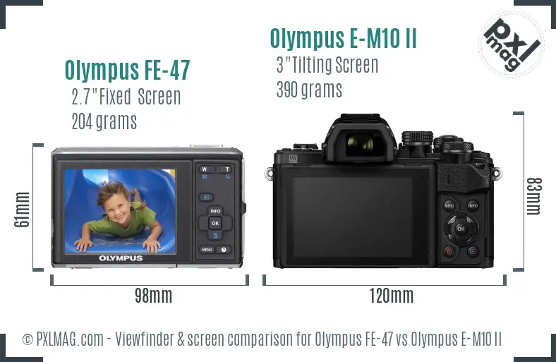 Olympus FE-47 vs Olympus E-M10 II Screen and Viewfinder comparison