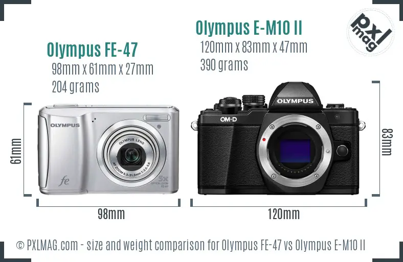 Olympus FE-47 vs Olympus E-M10 II size comparison