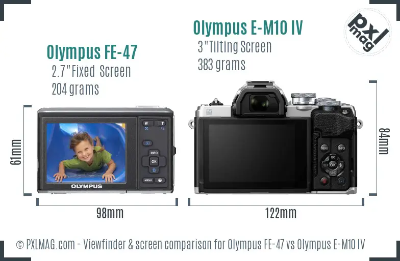 Olympus FE-47 vs Olympus E-M10 IV Screen and Viewfinder comparison