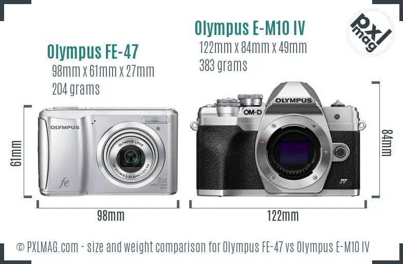 Olympus FE-47 vs Olympus E-M10 IV size comparison