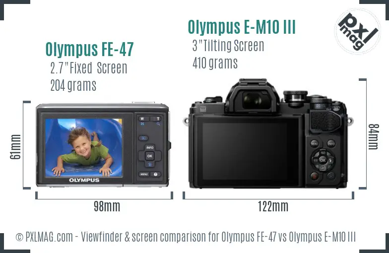 Olympus FE-47 vs Olympus E-M10 III Screen and Viewfinder comparison