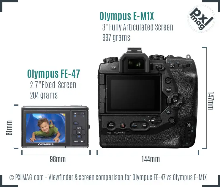 Olympus FE-47 vs Olympus E-M1X Screen and Viewfinder comparison