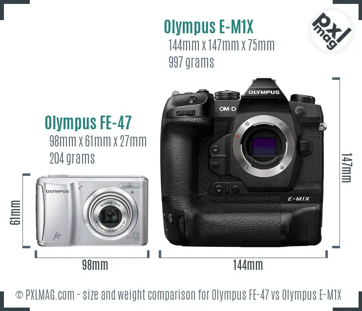 Olympus FE-47 vs Olympus E-M1X size comparison
