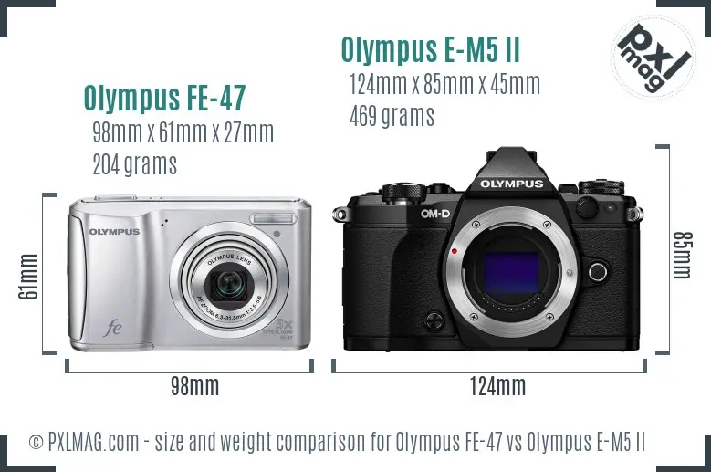 Olympus FE-47 vs Olympus E-M5 II size comparison