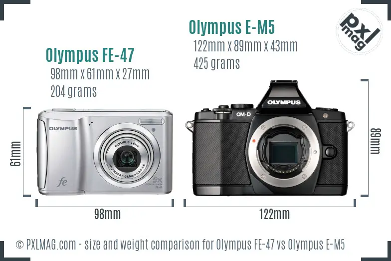 Olympus FE-47 vs Olympus E-M5 size comparison