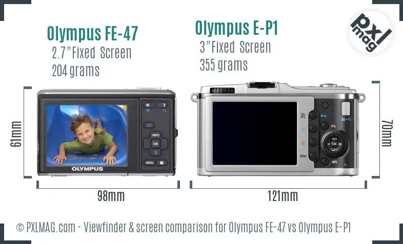 Olympus FE-47 vs Olympus E-P1 Screen and Viewfinder comparison