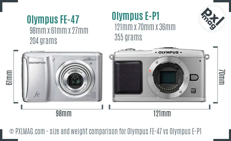 Olympus FE-47 vs Olympus E-P1 size comparison