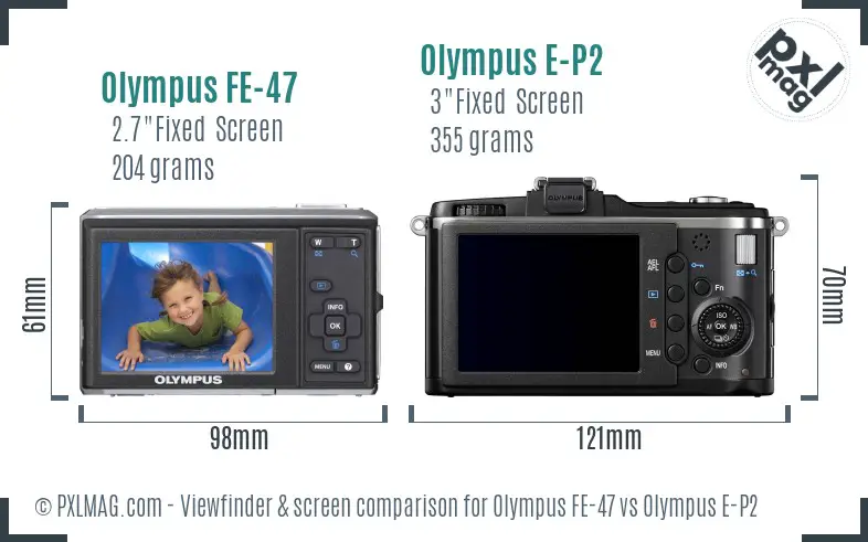 Olympus FE-47 vs Olympus E-P2 Screen and Viewfinder comparison