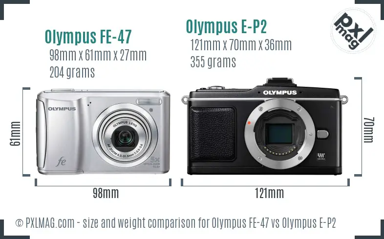 Olympus FE-47 vs Olympus E-P2 size comparison