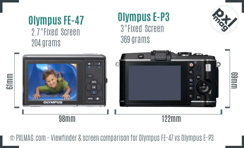 Olympus FE-47 vs Olympus E-P3 Screen and Viewfinder comparison