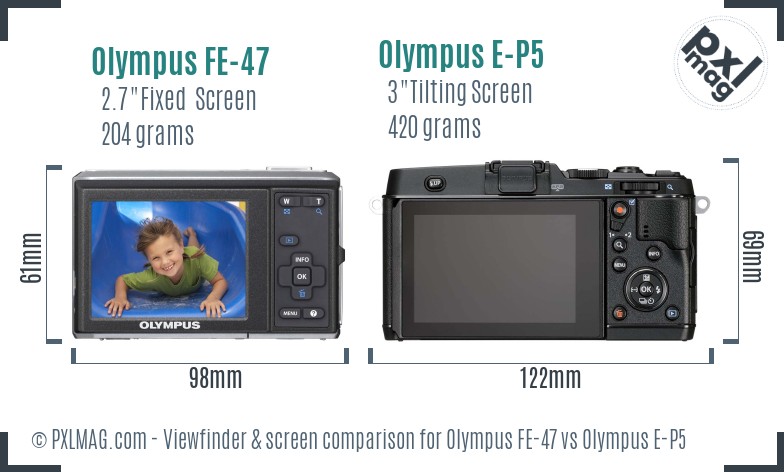 Olympus FE-47 vs Olympus E-P5 Screen and Viewfinder comparison