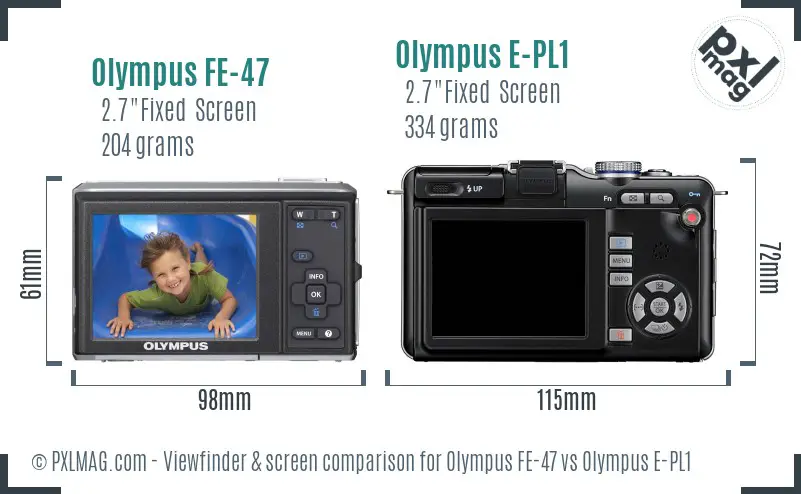Olympus FE-47 vs Olympus E-PL1 Screen and Viewfinder comparison