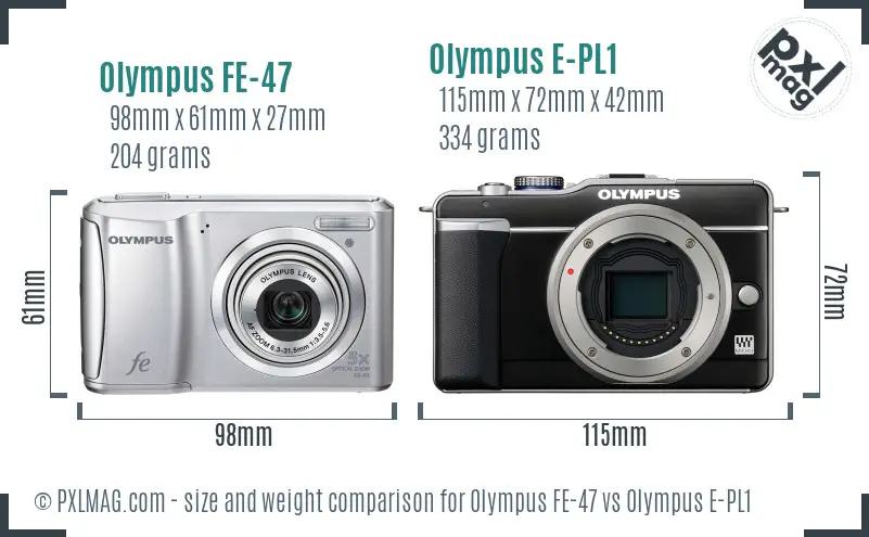 Olympus FE-47 vs Olympus E-PL1 size comparison