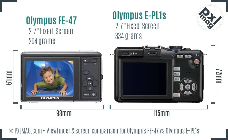 Olympus FE-47 vs Olympus E-PL1s Screen and Viewfinder comparison