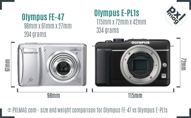 Olympus FE-47 vs Olympus E-PL1s size comparison